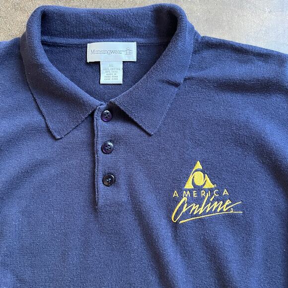 VTG AOL America Online Navy Collared Sweater XL 24.5x29 - Picture 1 of 3